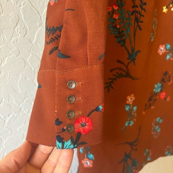 WAYF Brown Floral Long Sleeve Mock Neck Shift Dress Academia Preppy Size XS - Picture 9 of 13